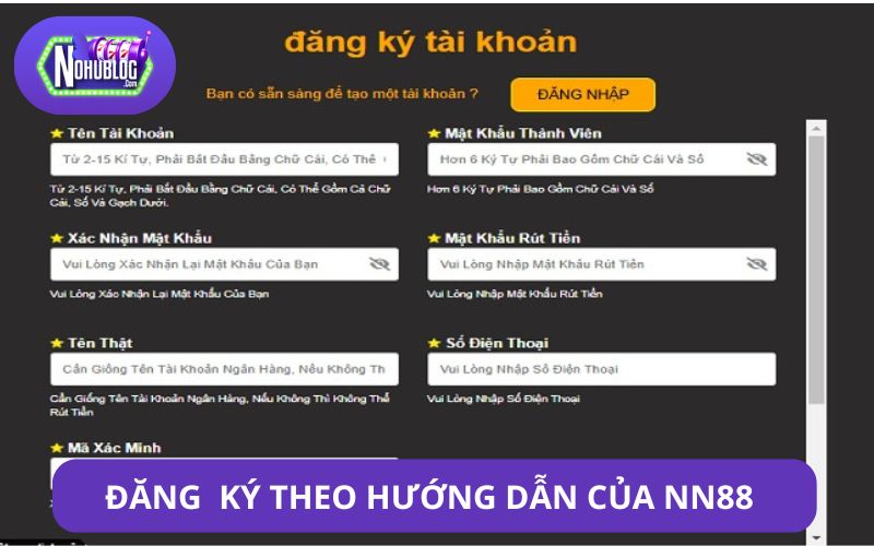 Đăng ký theo hướng dẫn của NN88